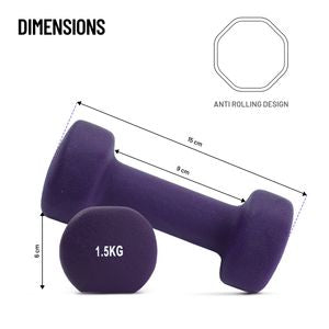 Axox Fitness Neoprene Dumbbell | 1.5kg Pair | Color-Coded | Strength & Rehab