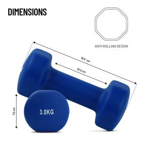 Axox Fitness Neoprene Dumbbell | 3kg Pair | Color-Coded | Strength & Rehab