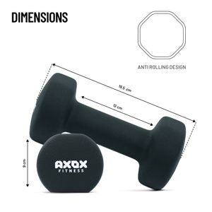 Axox Fitness Neoprene Dumbbell | 4kg Pair | Color-Coded | Strength & Rehab