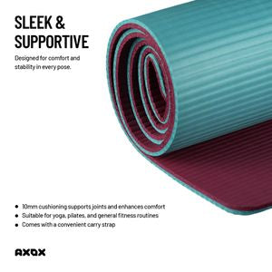 Axox Fitness Dual Color Yoga & Exercise Mat | NBR | 173x61cm | 10mm | Ribbed Grip