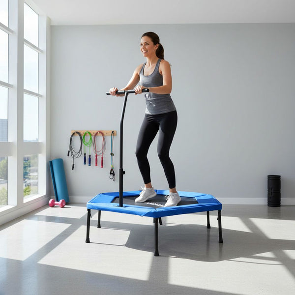 Axox Fitness 50-Inch Hexagonal Fitness Trampoline with Safety Handle | Black