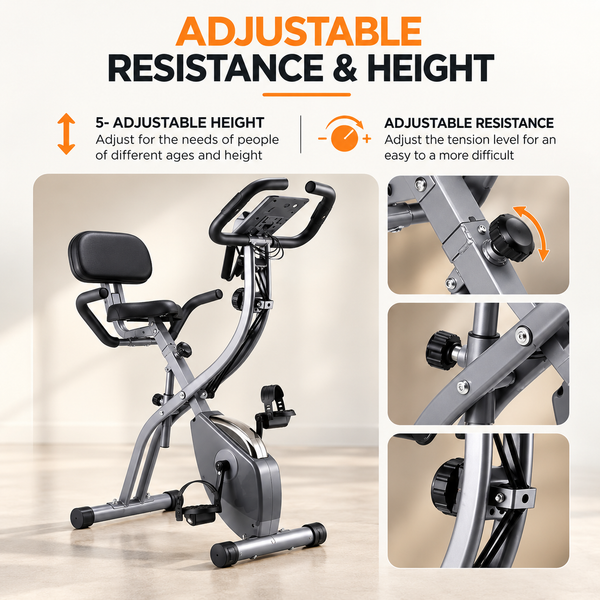 X-Fit Foldable Exercise Bike – Magnetic Resistance Indoor Cycling Bike with LCD Display & Resistance Bands