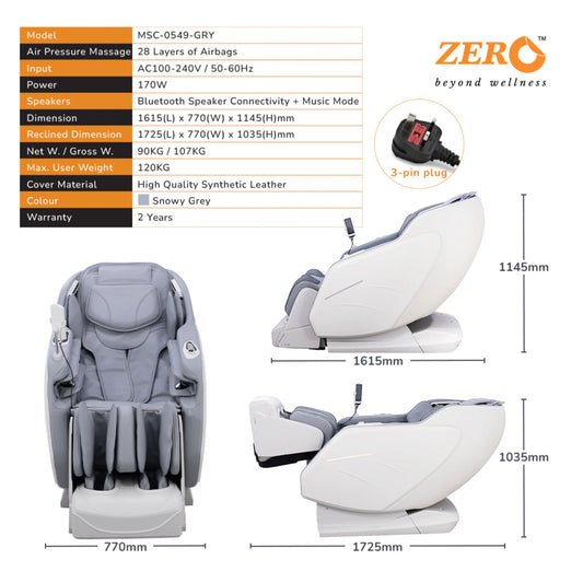 Sereno First Class 4D Zero Gravity Massage Chair Recliner with AI Body Scan – Grey