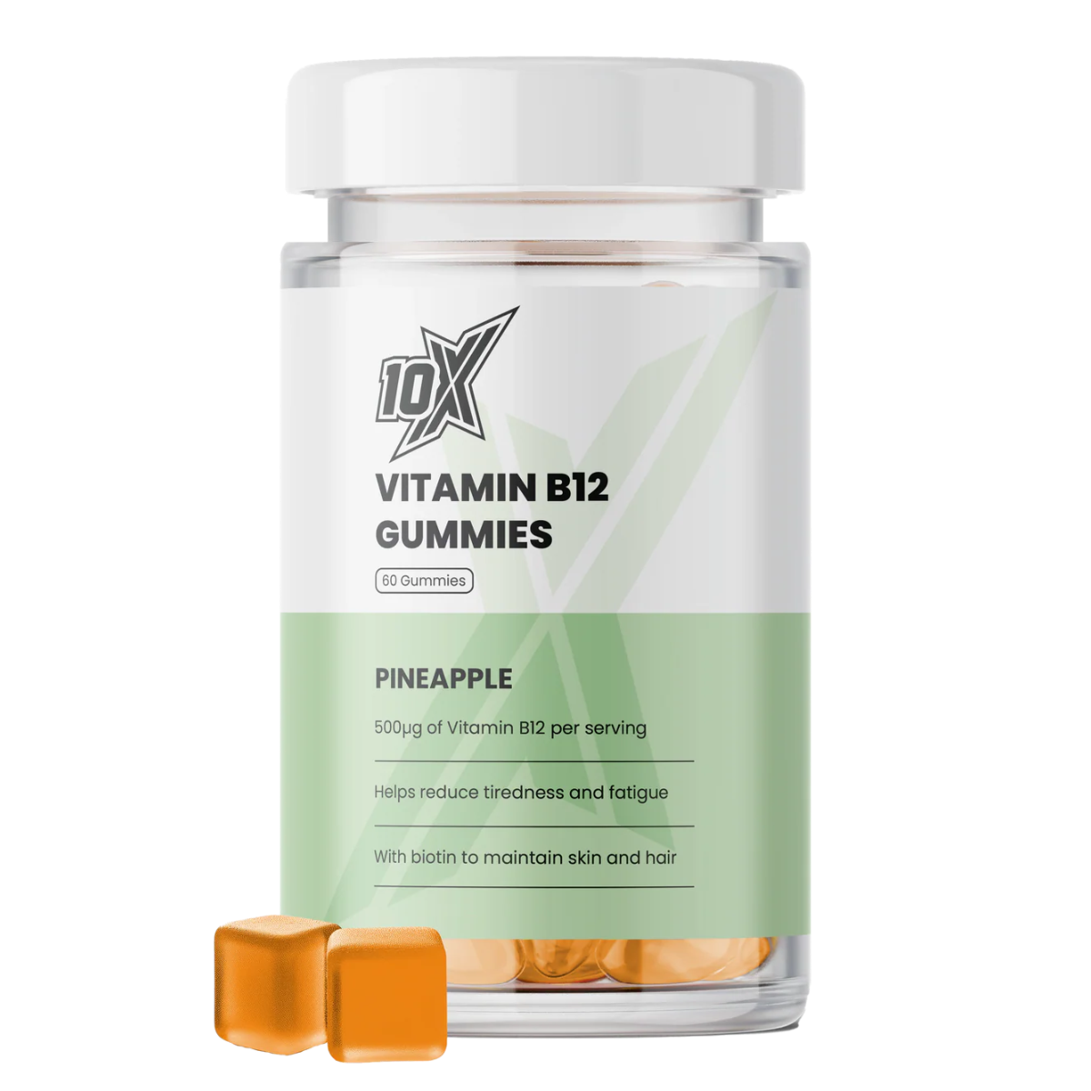 10X Athletic Vitamin B12 Gummies | High Strength B12 Energy Supplement | 60 Gummies | Vegan | Supports Energy, Focus & Immune System | Pineapple Flavor