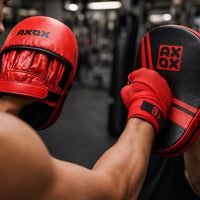 Axox Fitness Leather Focus Mitts for Boxing & MMA Training – Black/Red (L/XL)