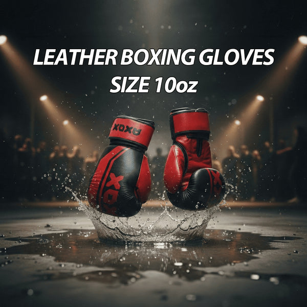 Leather Boxing Gloves for Training – Black/Red | 10 Oz