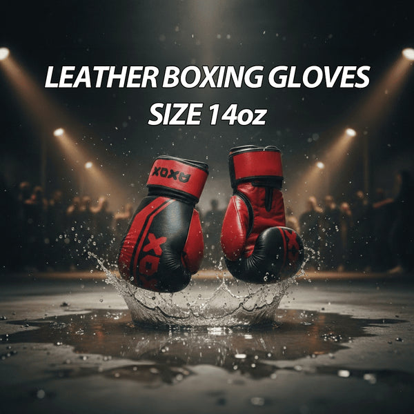 Leather Boxing Gloves for Training – Black/Red | 14 Oz