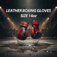 Leather Boxing Gloves for Training – Black/Red | 14 Oz