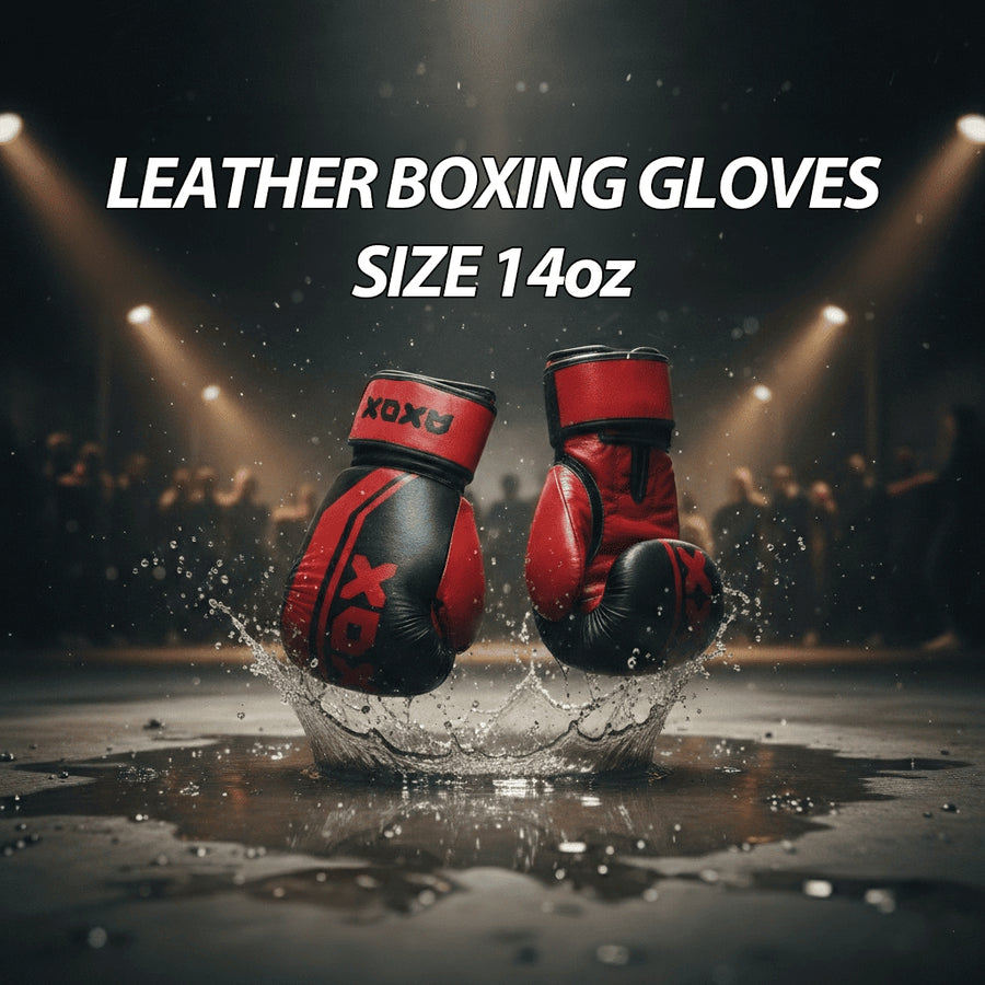 Leather Boxing Gloves for Training – Black/Red | 14 Oz