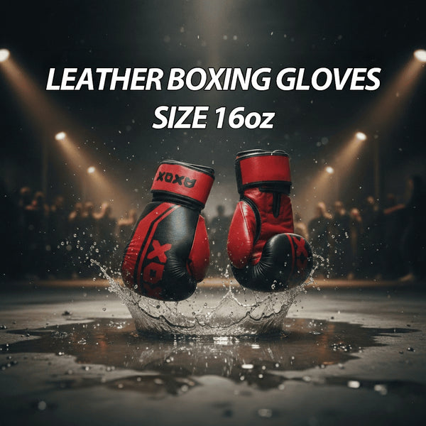 Leather Boxing Gloves for Training – Black/Red | 16 Oz