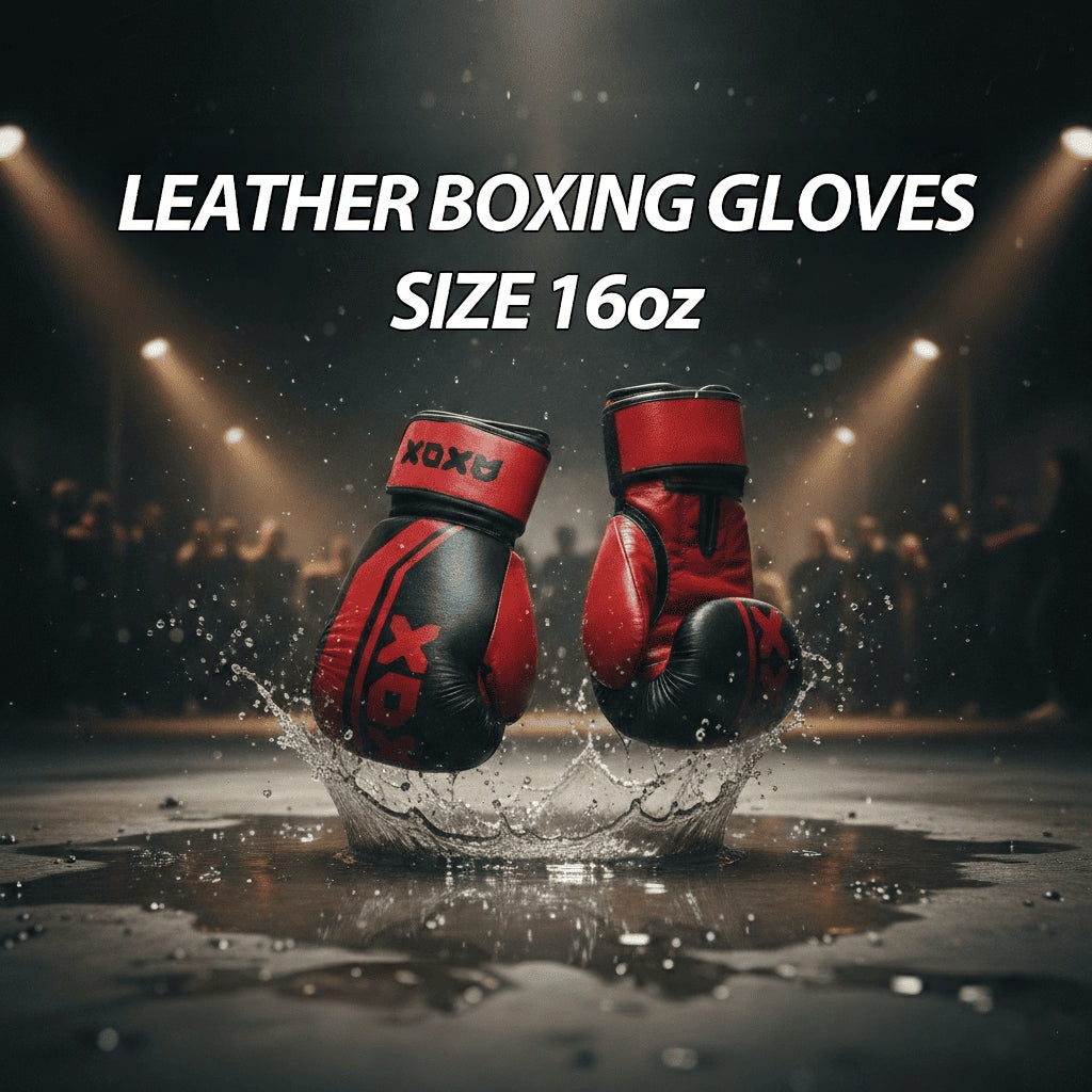 Leather Boxing Gloves for Training – Black/Red | 16 Oz