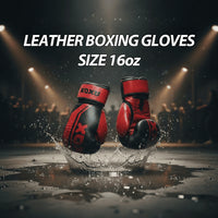 Leather Boxing Gloves for Training – Black/Red | 16 Oz