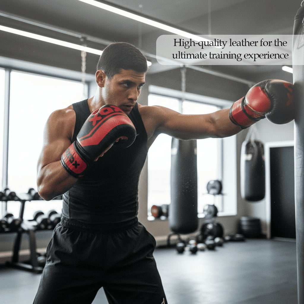 Leather Boxing Gloves for Training – Black/Red | 8 Oz