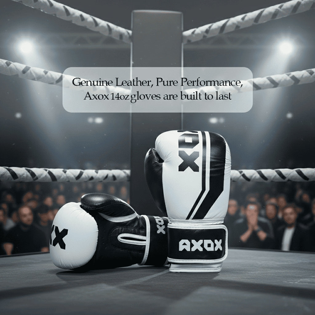 Leather Boxing Gloves for Training – White/Black | 14 Oz