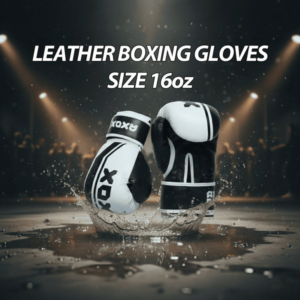 Leather Boxing Gloves for Training – White/Black | 16 Oz
