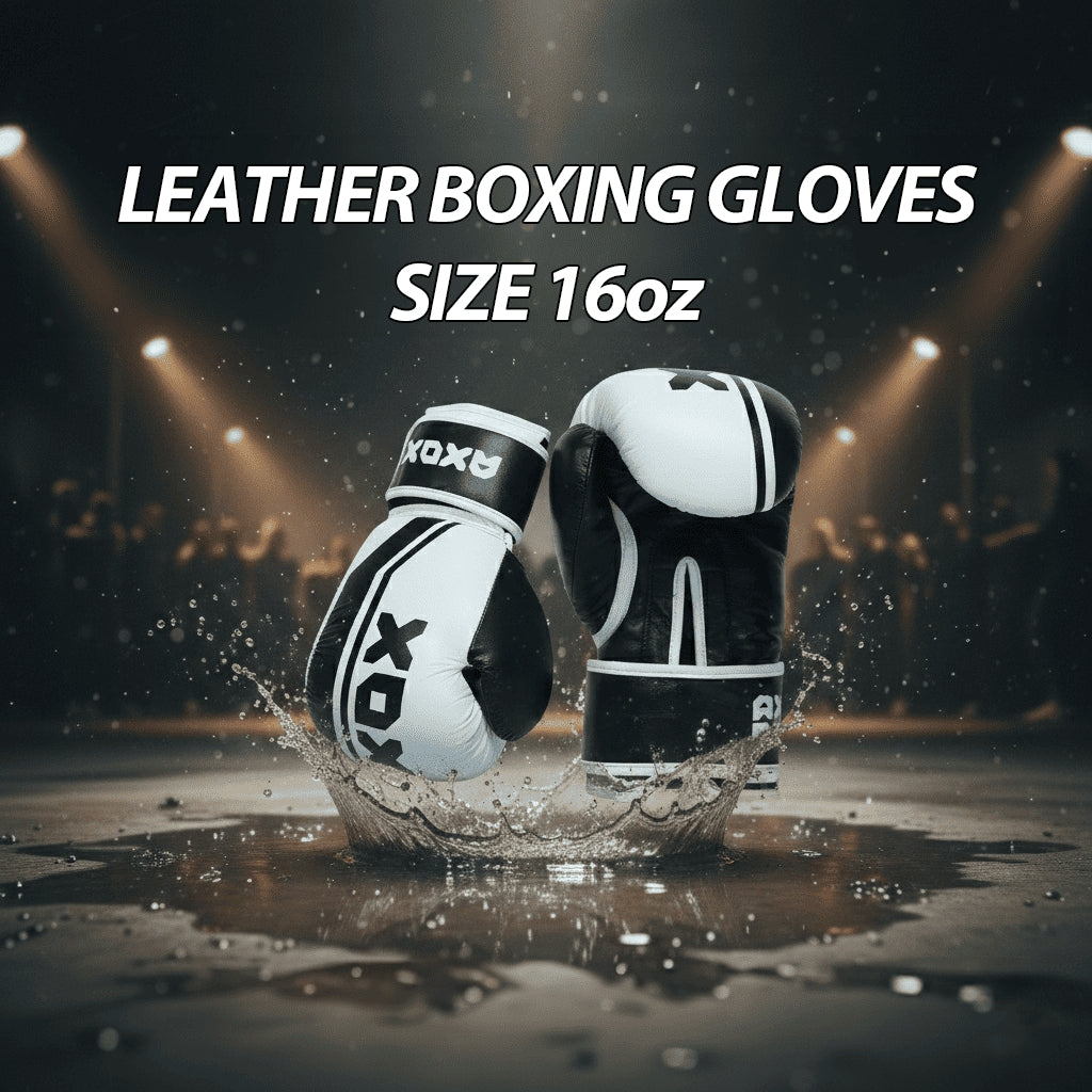 Leather Boxing Gloves for Training – White/Black | 16 Oz