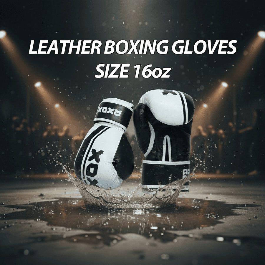 Leather Boxing Gloves for Training – White/Black | 16 Oz