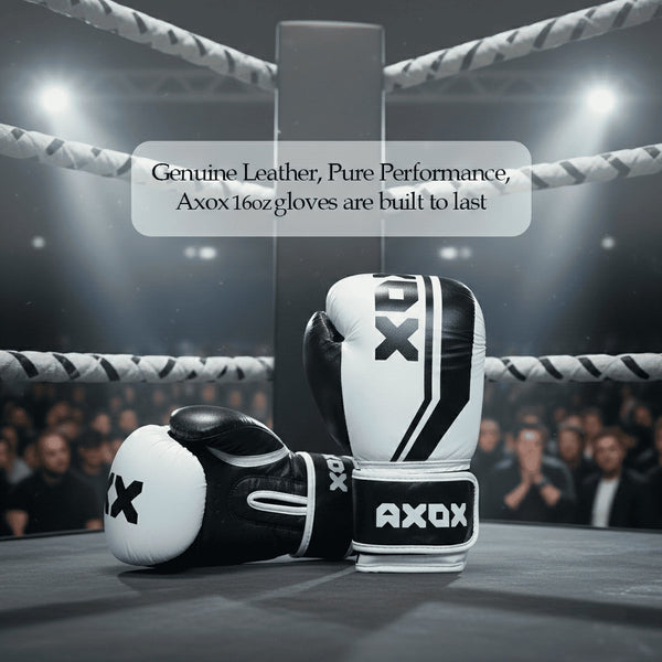 Leather Boxing Gloves for Training – White/Black | 16 Oz