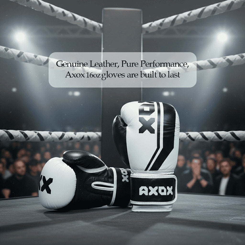 Leather Boxing Gloves for Training – White/Black | 16 Oz