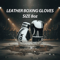 Leather Boxing Gloves for Training – White/Black | 8 Oz