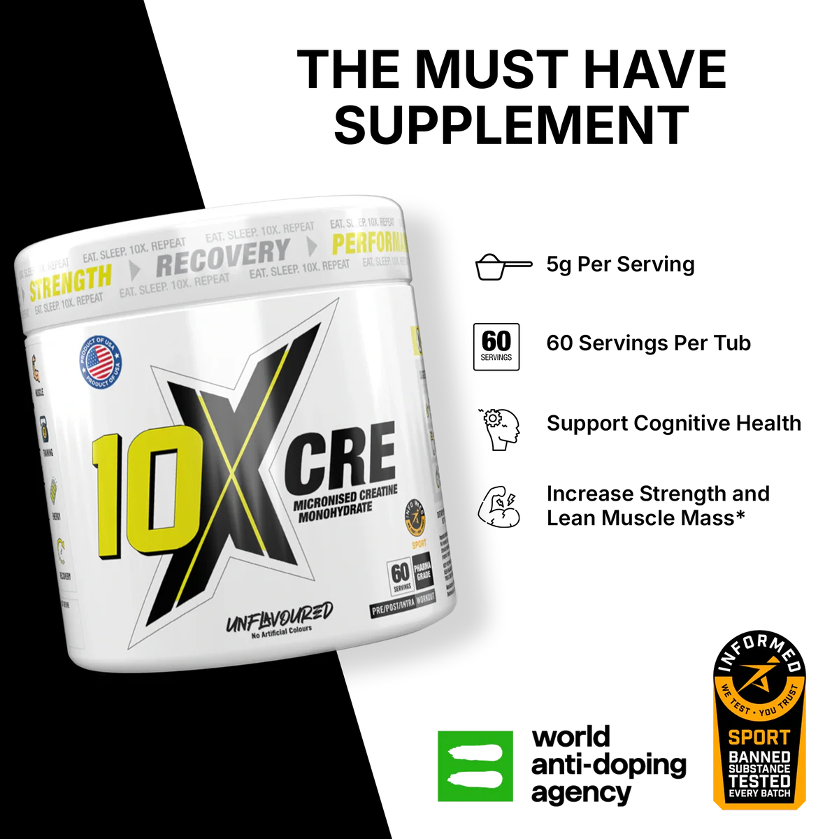 10X CRE Unflavored 60 servings
