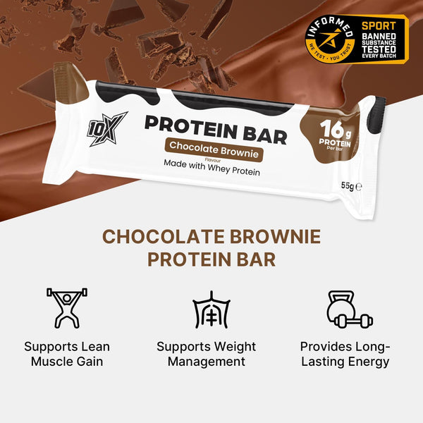 10X Athletic Chocolate Brownie Protein Bars | 12 × 55g | 16g Protein per Bar