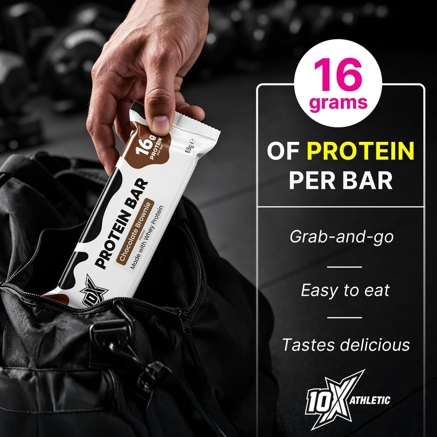 10X Athletic Chocolate Brownie Protein Bars | 12 × 55g | 16g Protein per Bar