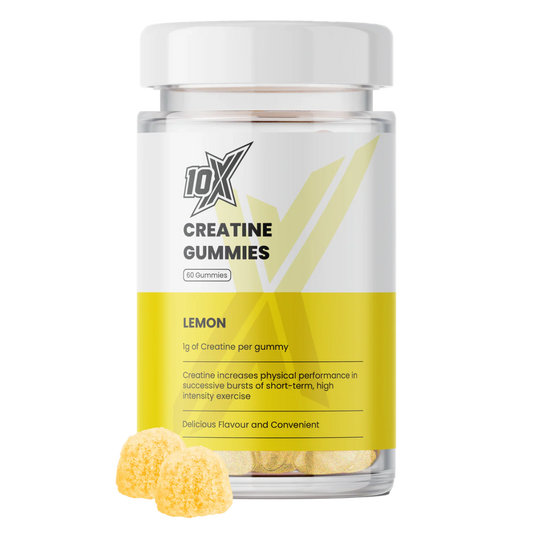 10X Creatine Gummies lemon flavor bottle on a white background