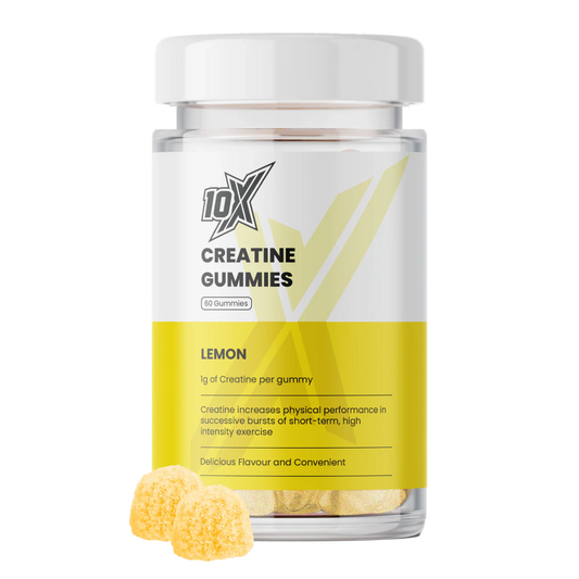 10X Creatine Gummies lemon flavor bottle on a white background
