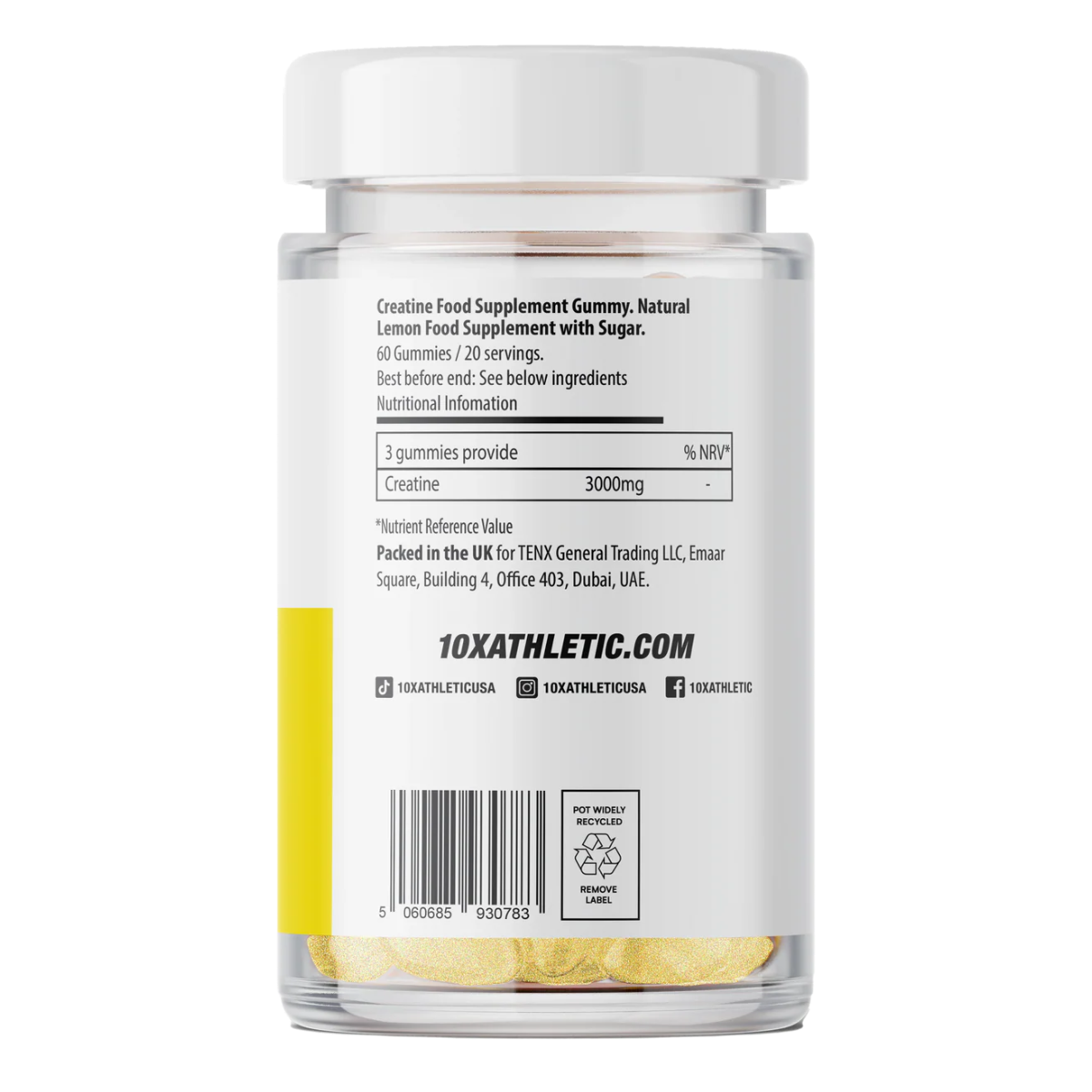 Jar of gummy supplements with a label on a white background