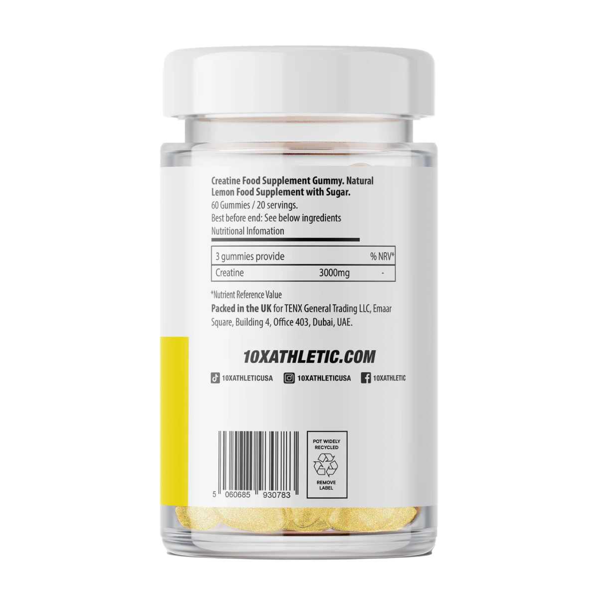 Jar of gummy supplements with a label on a white background