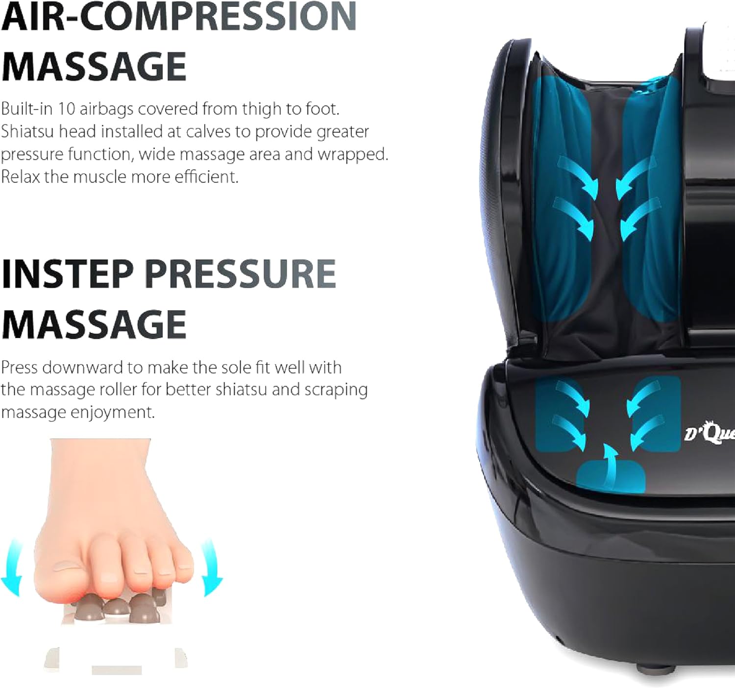 D-Queen Spa Foot Massager - 3D Rollers, Shiatsu, Heat Therapy