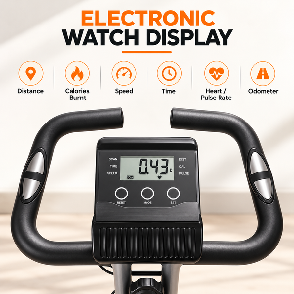 X-Fit Foldable Exercise Bike – Magnetic Resistance Indoor Cycling Bike with LCD Display & Resistance Bands