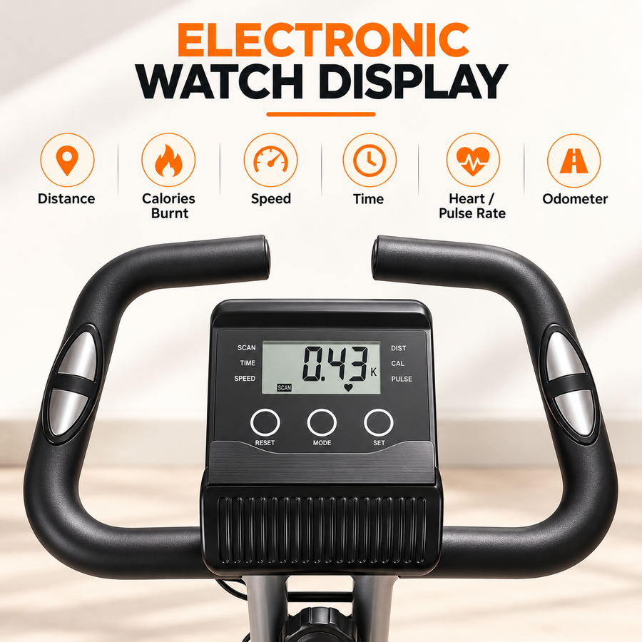 X-Fit Foldable Exercise Bike – Magnetic Resistance Indoor Cycling Bike with LCD Display & Resistance Bands