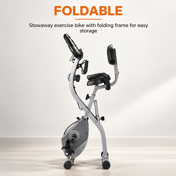 X-Fit Foldable Exercise Bike – Magnetic Resistance Indoor Cycling Bike with LCD Display & Resistance Bands