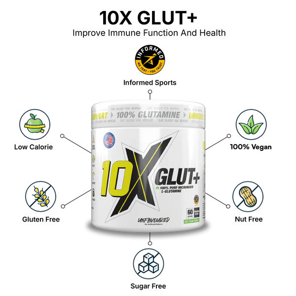 10X Athletic L-Glutamine Powder 300g | 5g Per Serving | 60 Servings | Unflavored | Vegan