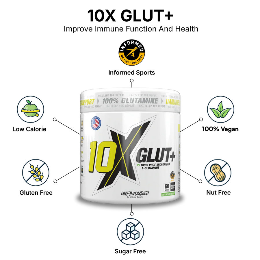 10X Athletic L-Glutamine Powder 300g | 5g Per Serving | 60 Servings | Unflavored | Vegan
