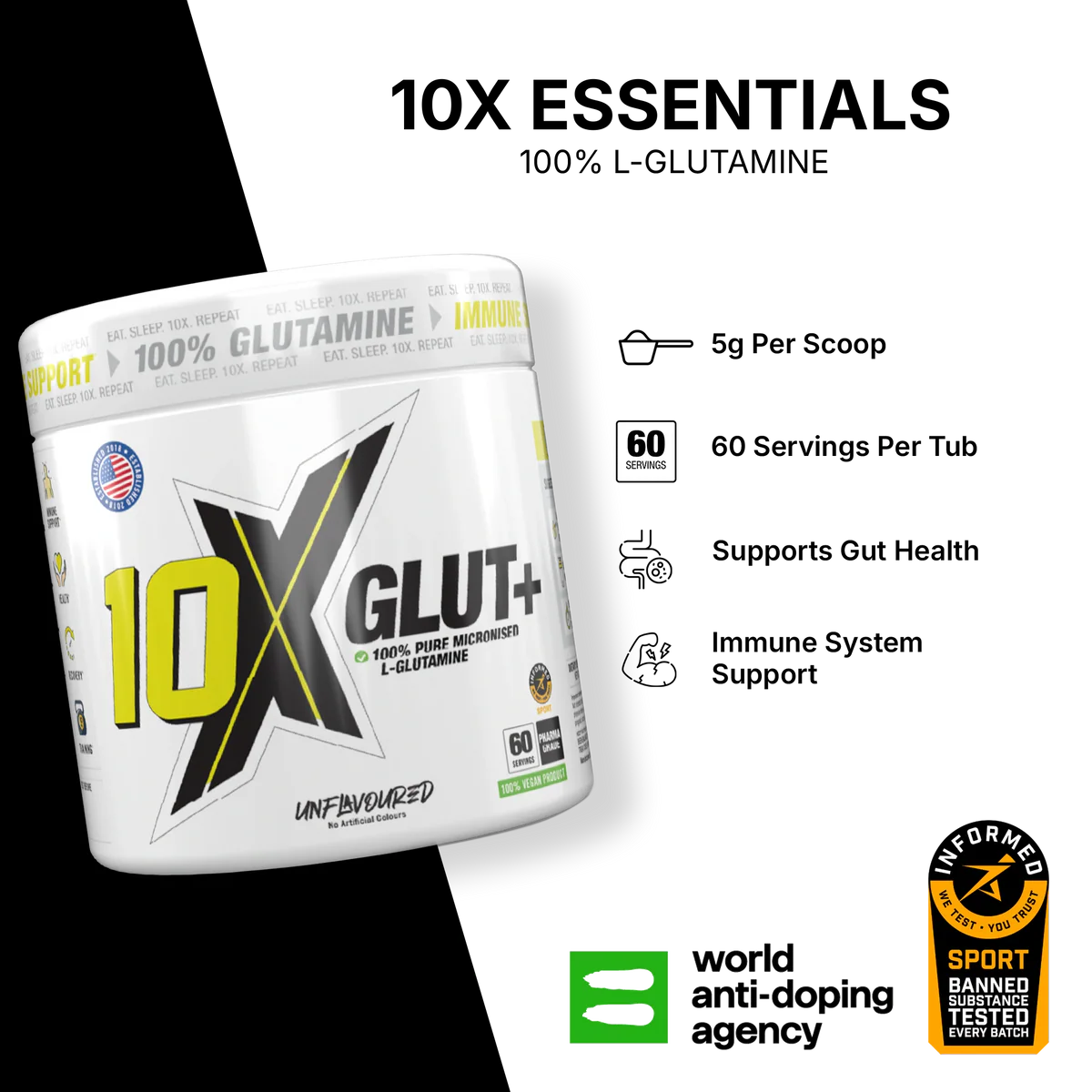 10X GLUT+ Unflavored 60 servings