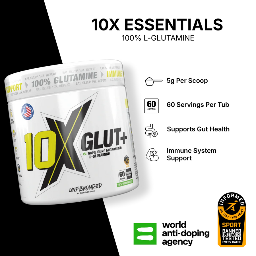 10X Athletic L-Glutamine Powder 300g | 5g Per Serving | 60 Servings | Unflavored | Vegan