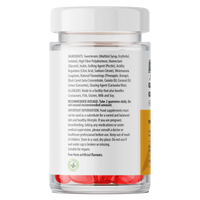 Back view of a supplement jar with a white label on a white background