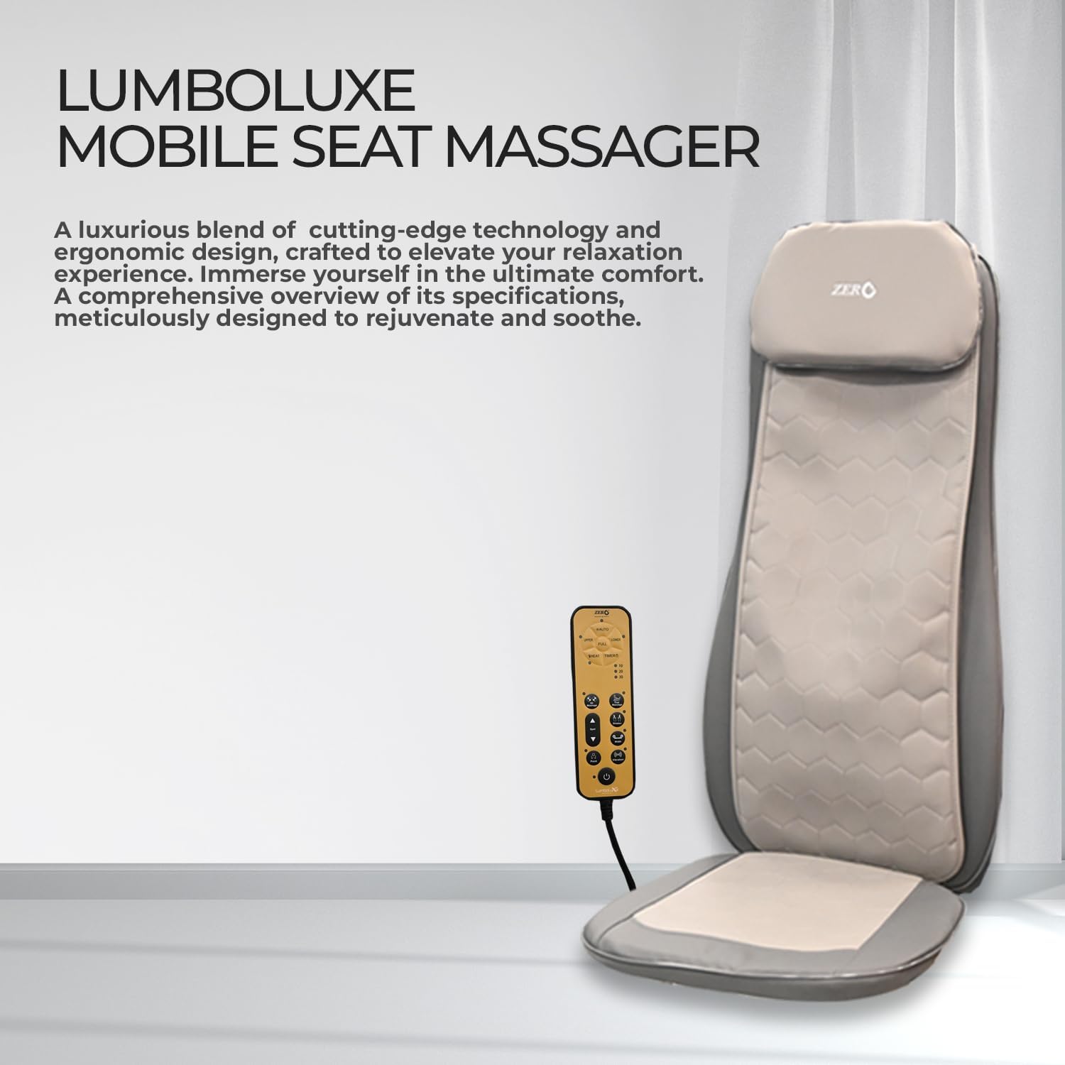 Lumbolux Mobile Seat Massager - Back, Shoulder & Neck Relief, 16 Heads, Heat, Vibration & Kneading