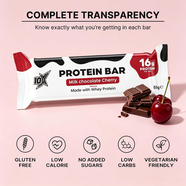 10X Athletic Milk Chocolate Cherry Protein Bars | 12 × 55g | 16g Protein per Bar