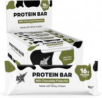 10X Athletic Protein Bars, Milk Chocolate Pistachio, 12 x 55g, 16g Protein per Bar, High Protein Snacks for Fitness & Performance