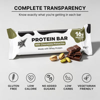 10X Athletic Protein Bars, Milk Chocolate Pistachio, 12 x 55g, 16g Protein per Bar, High Protein Snacks for Fitness & Performance