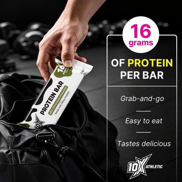 10X Athletic Protein Bars, Milk Chocolate Pistachio, 12 x 55g, 16g Protein per Bar, High Protein Snacks for Fitness & Performance