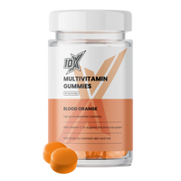 Multivitamin gummies in a 10X container with blood orange flavor on a white background