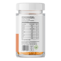 Multivitamin supplement jar with nutritional information on a white background