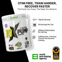 10X Athletic PUMP Caffeine-Free Pre Workout Powder 600g | Non-Stim Formula | 50 Servings | 12g Per Serving | Sugar Free
