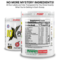 10X Athletic PUMP Caffeine-Free Pre Workout Powder 600g | Non-Stim Formula | 50 Servings | 12g Per Serving | Sugar Free