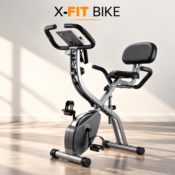 X-Fit Foldable Exercise Bike – Magnetic Resistance Indoor Cycling Bike with LCD Display & Resistance Bands
